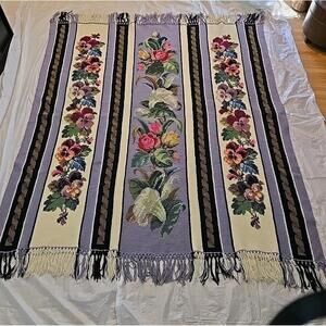 Tunisian Crochet & Cross Stitch Throw Blanket 71x89"